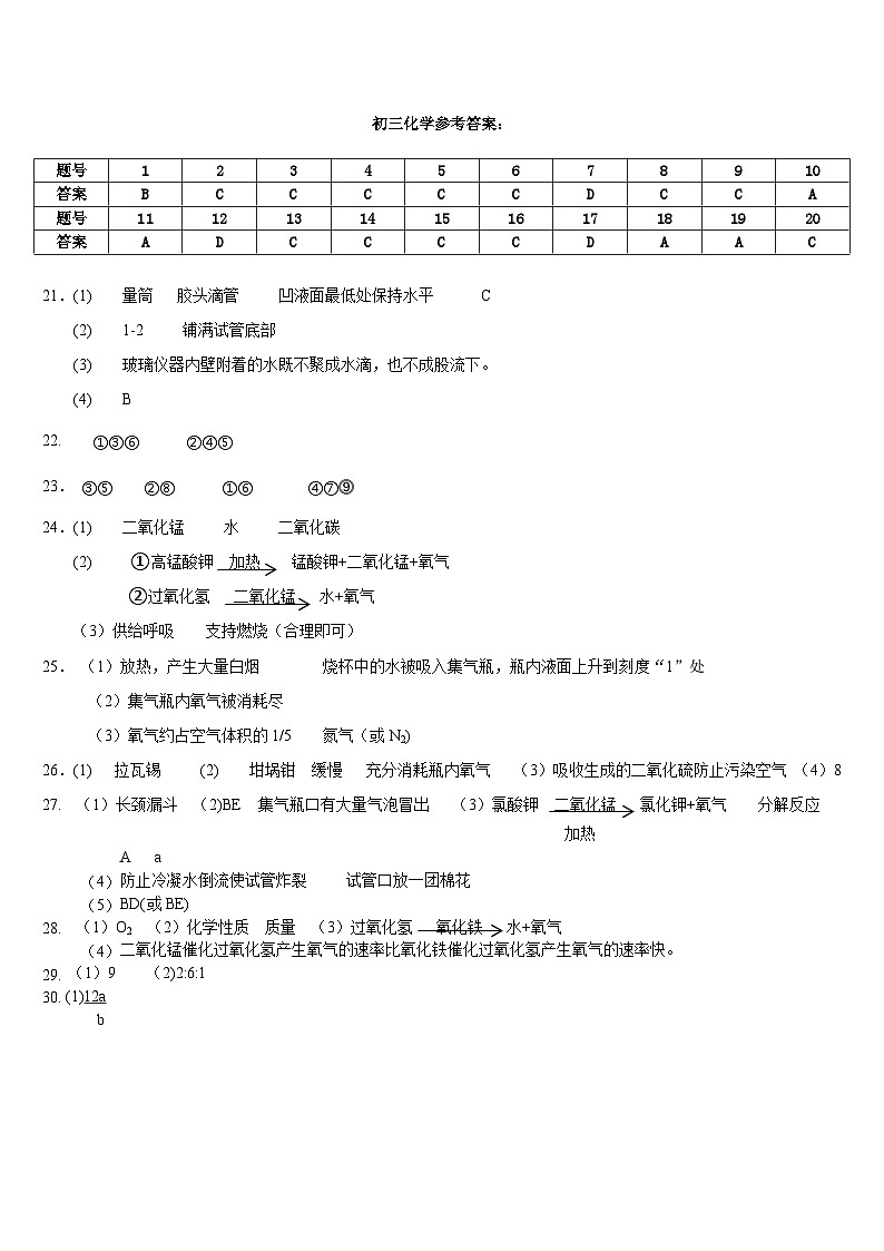 初三化学考试题参考答案第1页
