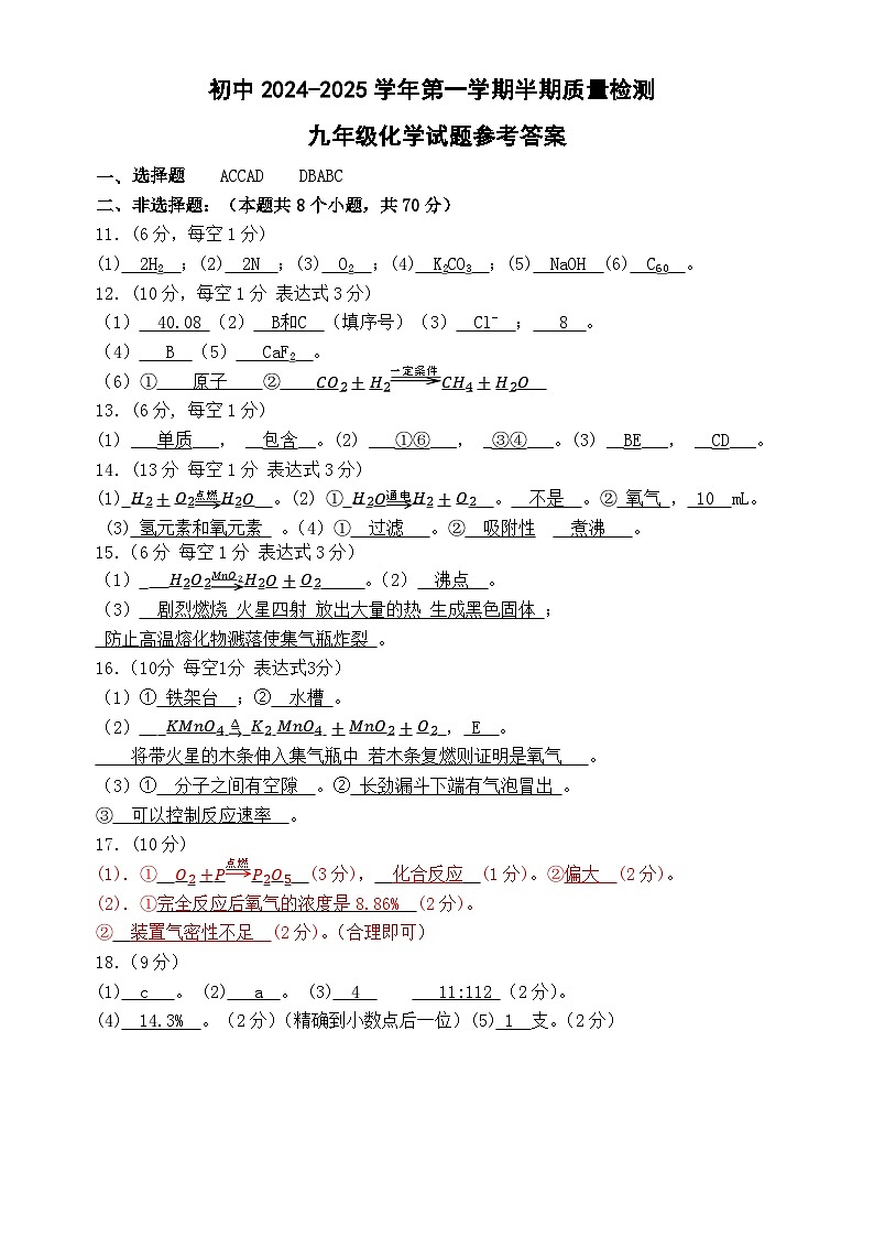 福建省龙岩市上杭县城区三校2024-2025学年九年级上学期期中考试化学试题01