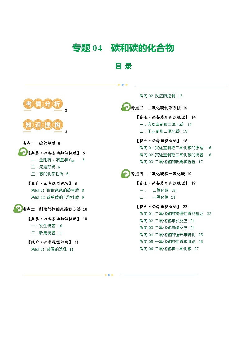 2025年中考化学一轮复习精讲专题04 碳和碳的化合物（原卷版）第1页