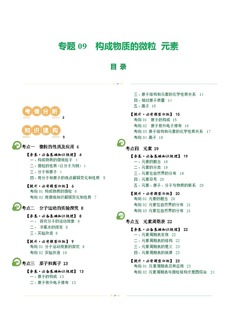 2025年中考化学一轮复习精讲专题09 构成物质的微粒 元素（原卷版）第1页