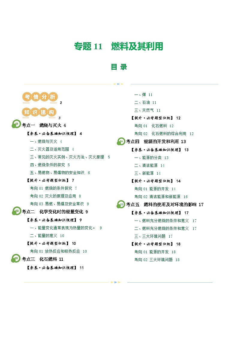 2025年中考化学一轮复习精讲专题11 燃料及其利用（原卷版）第1页