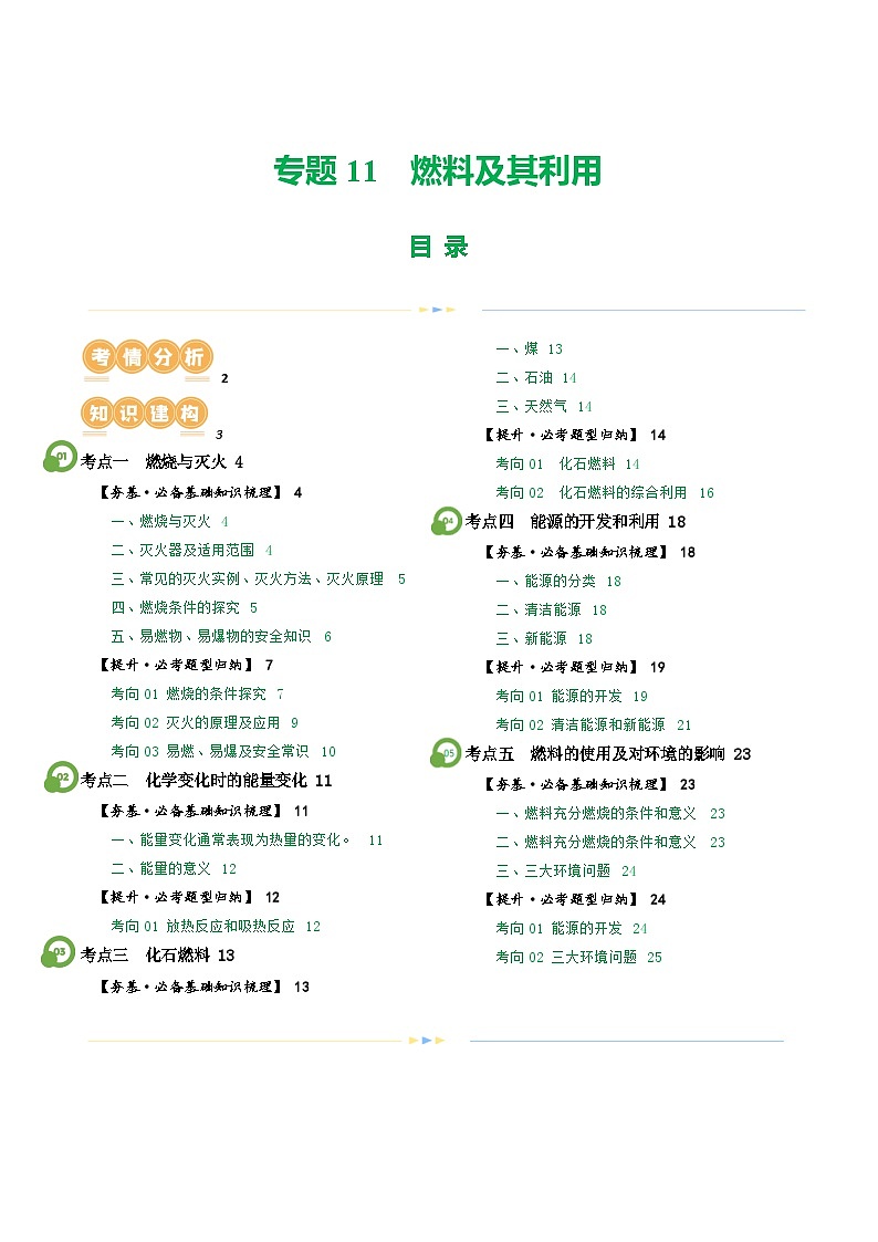 2025年中考化学一轮复习精讲专题11 燃料及其利用（解析版）第1页