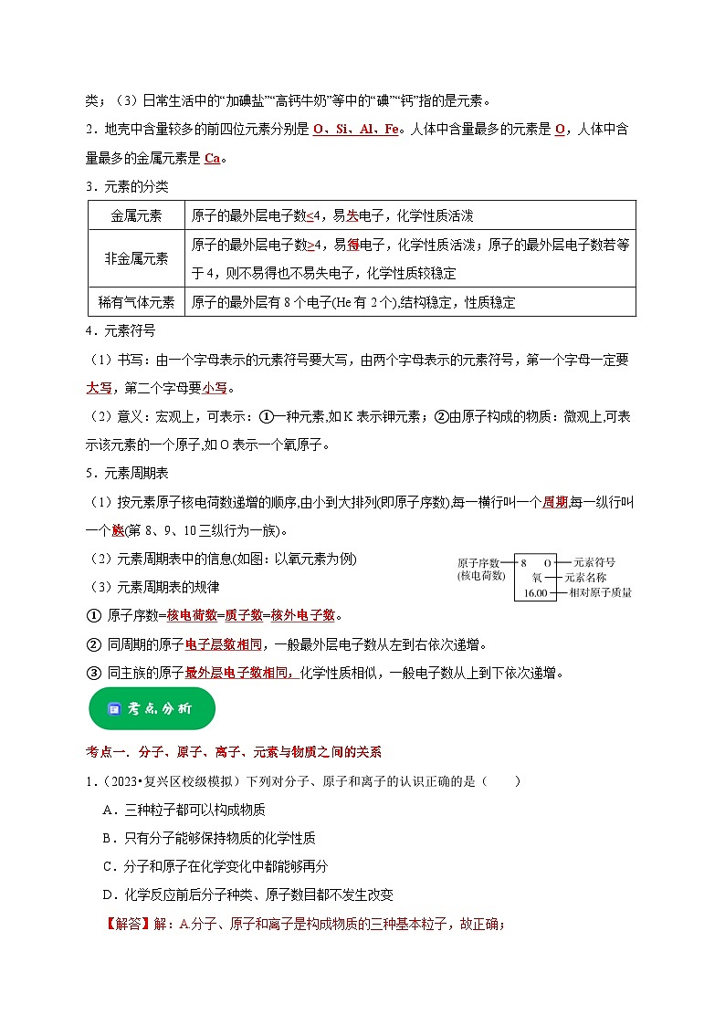 2025年中考化学一轮复习考点过关练习专题01 物质的构成与组成（解析版）第3页