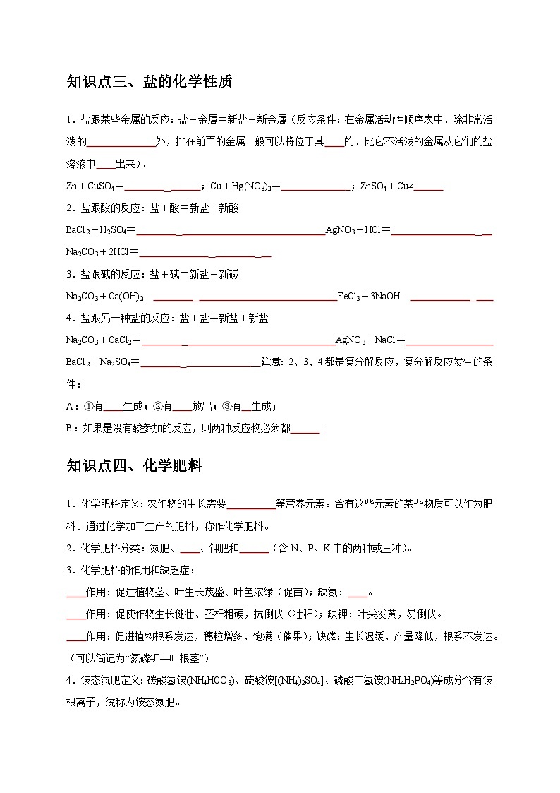 2025年中考化学一轮复习考点过关练习专题12 盐和化肥（原卷版）第3页