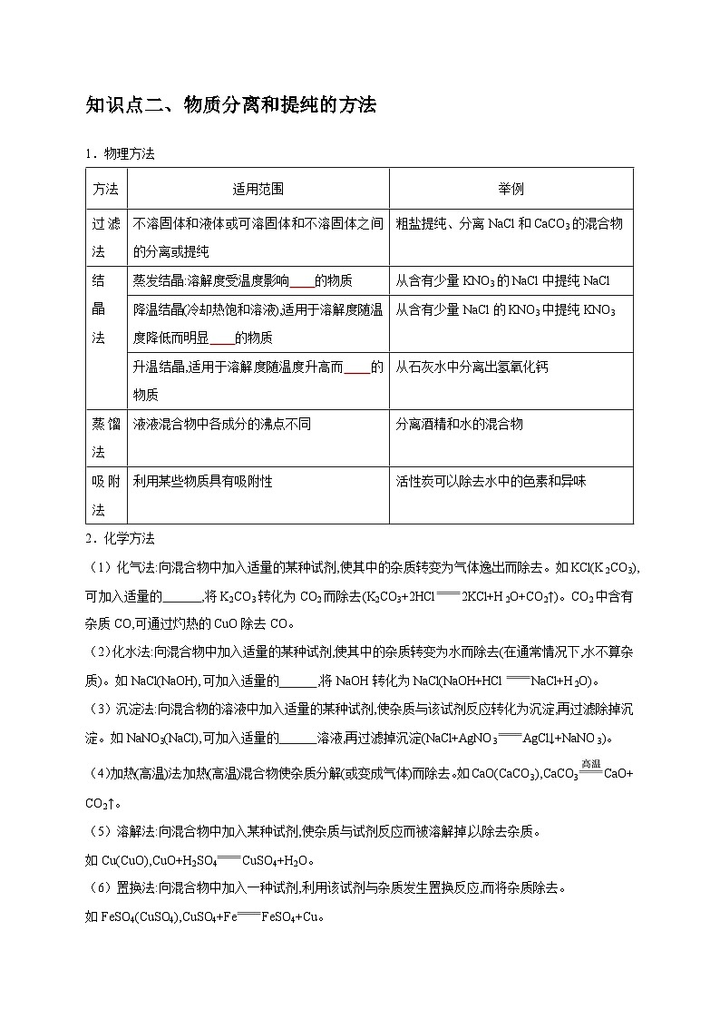 2025年中考化学一轮复习考点过关练习专题17 物质的分离和提纯（原卷版）第2页