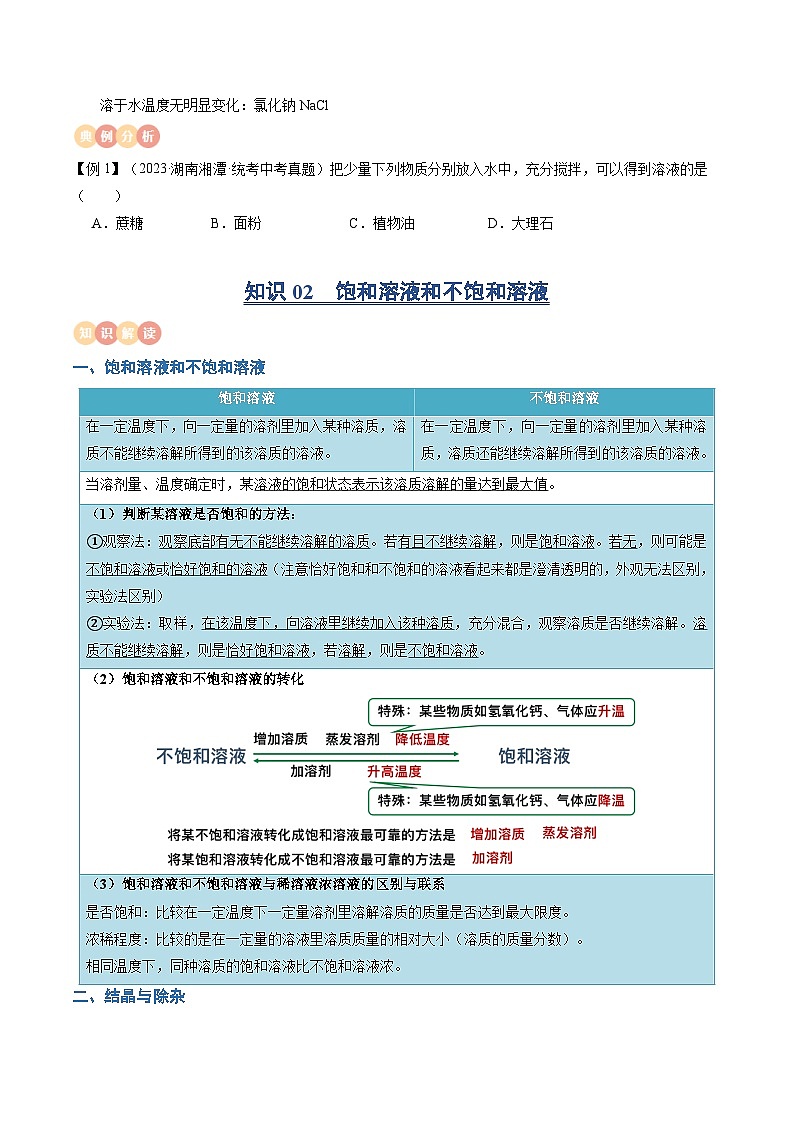 中考化学一轮复习知识梳理讲义专题06 溶液（原卷版）第3页
