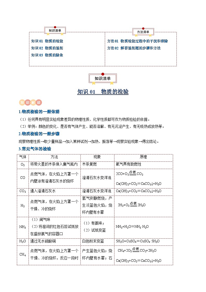 中考化学一轮复习知识梳理讲义专题13常见物质的检验 鉴别与除杂（解析版）第2页