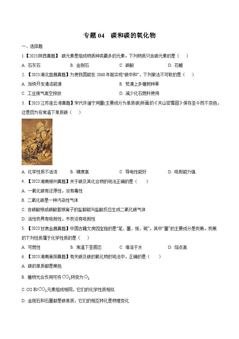 2025年中考化学真题分项汇编专题04 碳和碳的氧化物（原卷版）第1页