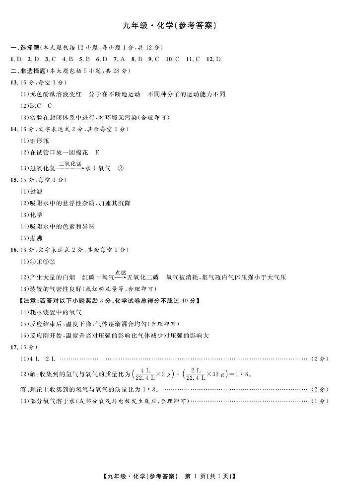 安徽省阜阳市太和县2024-2025学年九年级上学期11月期中考试化学试题01