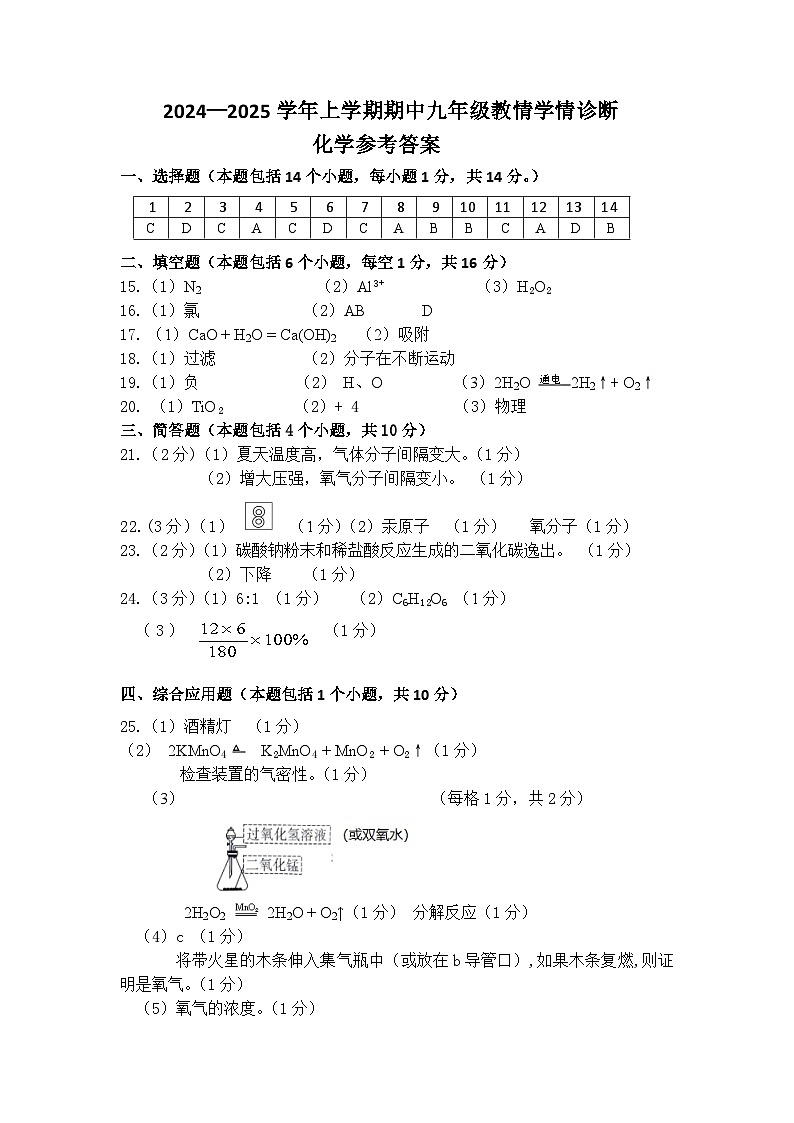2024-2025学年上期期中九年级化学教情学情检测答案(1)第1页