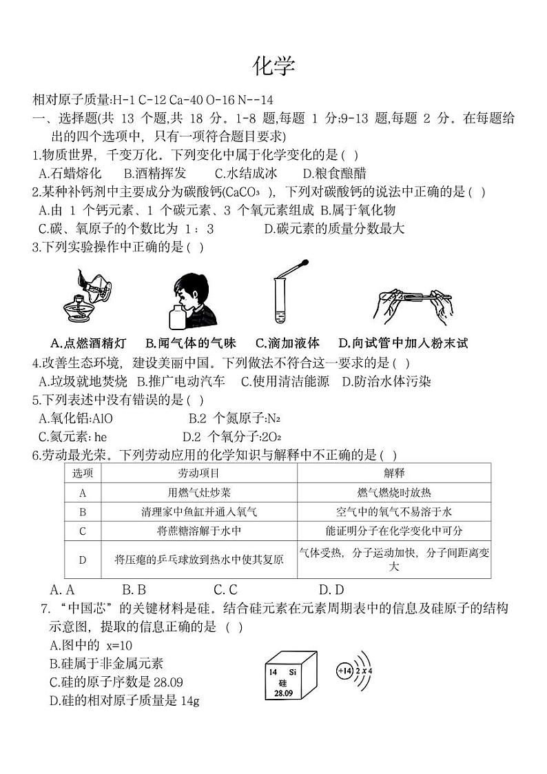 湖南省长沙市长沙县2024-2025学年九年级上学期11月期中考试化学试题第1页