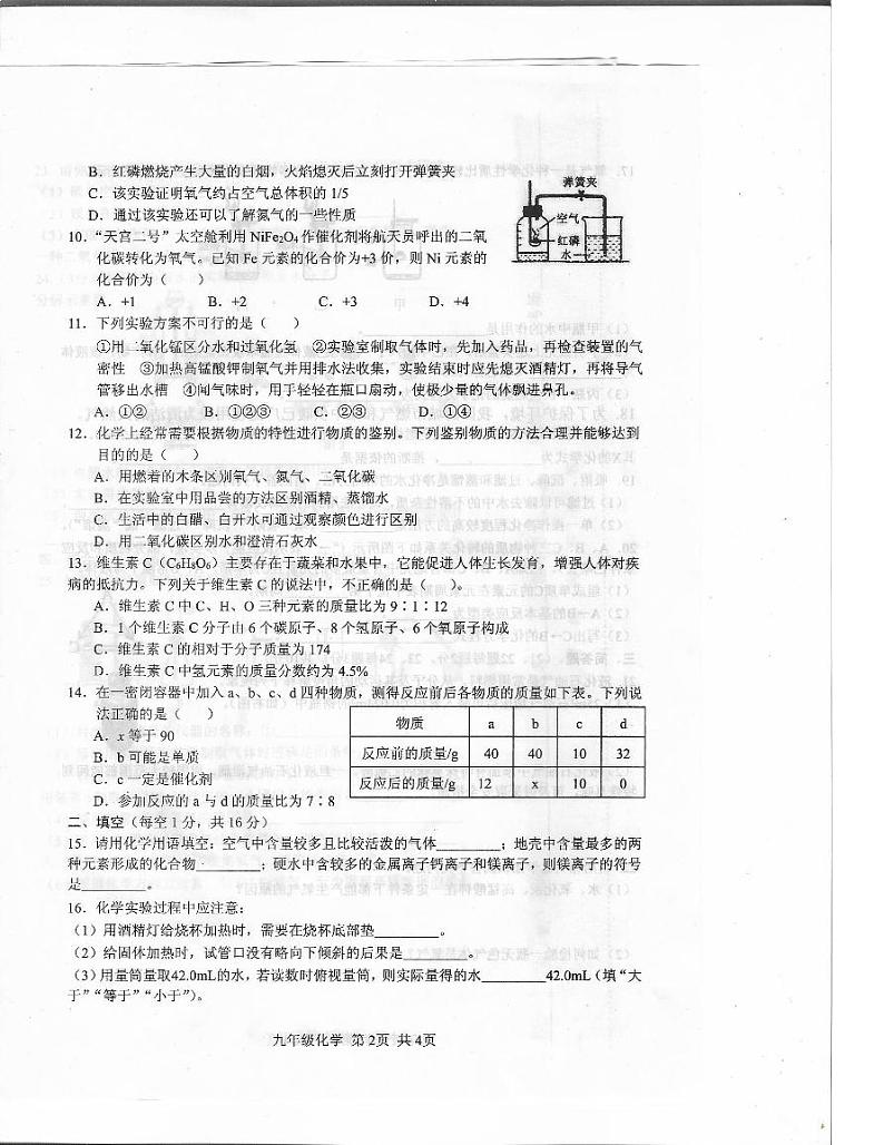 驻马店市上蔡县2024-2025学年11月九年级化学上册素质测试试卷（真题附答案）第2页