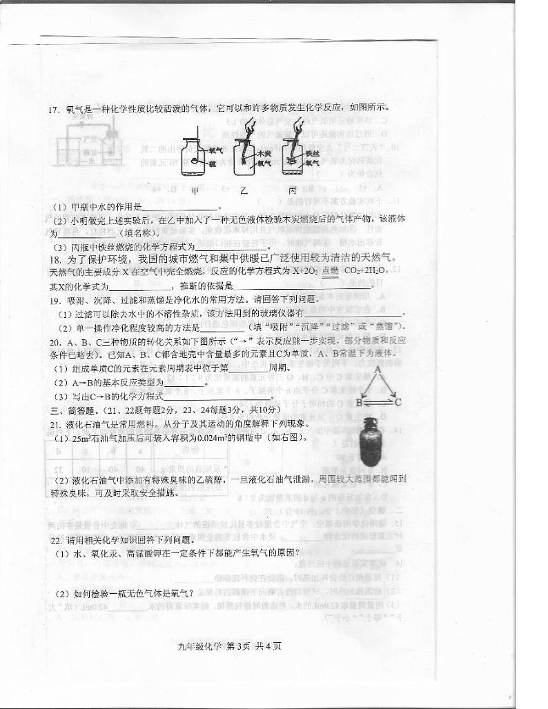 驻马店市上蔡县2024-2025学年11月九年级化学上册素质测试试卷（真题附答案）第3页