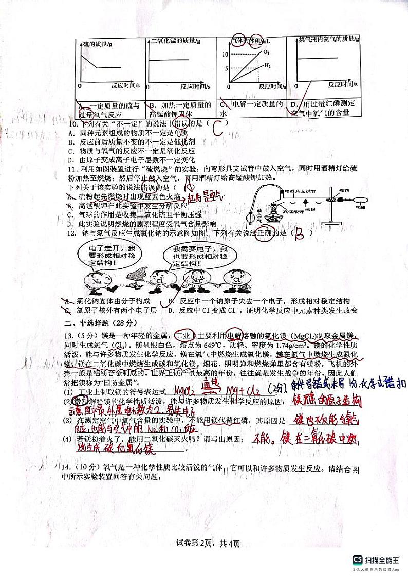 安徽省合肥市四十二中学2024—2025学年度期中绿色评价化学试题答案第2页