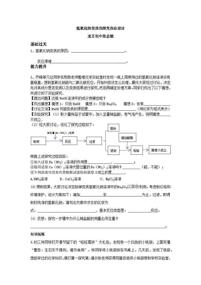 人教版九年级化学下册中考专区《氢氧化钠变质的探究》作业设计第1页