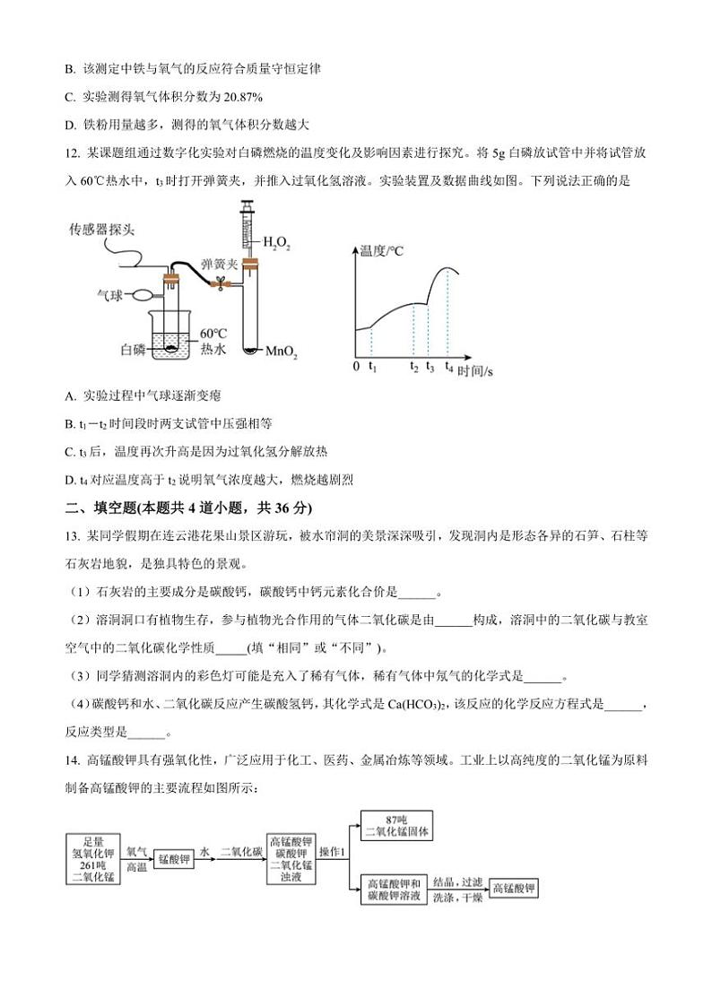 江苏省连云港新海初级中学2024～2025学年九年级(上)期中考试化学试题(含答案)第3页