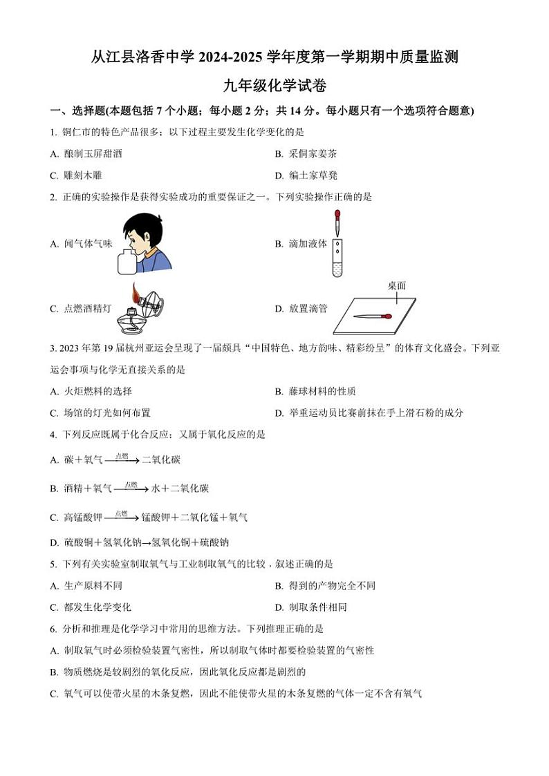贵州省黔东南州从江县洛香中学2024～2025学年九年级(上)期中化学试卷(含答案)第1页