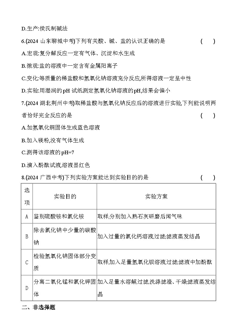 2024年中考化学真题分项精练(五)   常见的酸、碱、盐练习题第2页