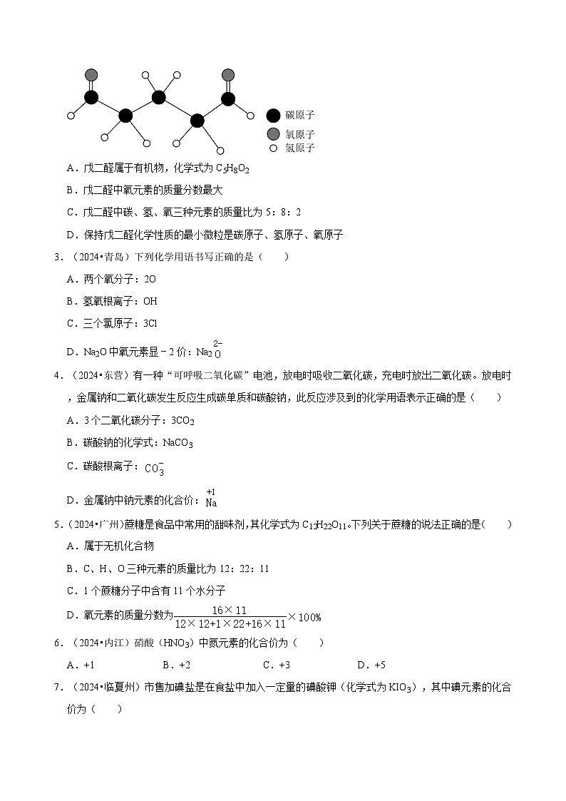 2024年中考化学真题专题试卷-化学式与化合价第3页
