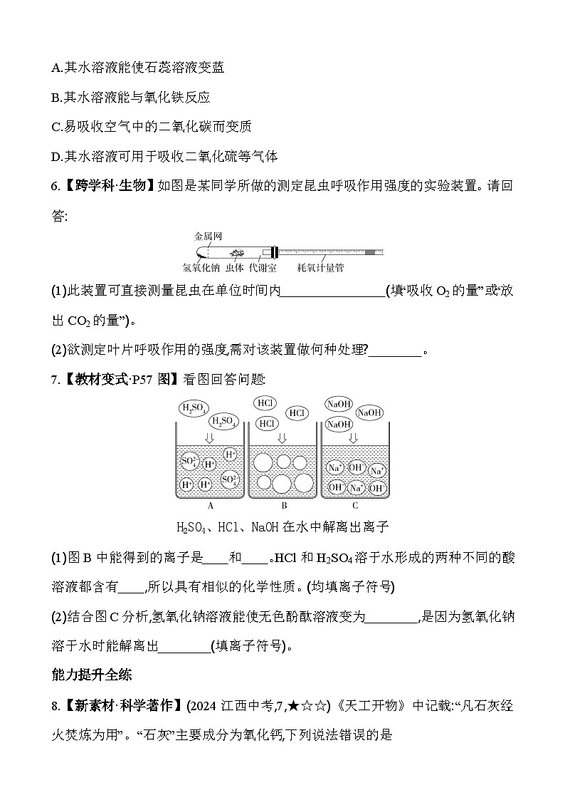人教版（2024）初中化学九年级下册 第十单元 课题2 常见的酸、碱 、盐第2课时 常见的碱练习题第2页