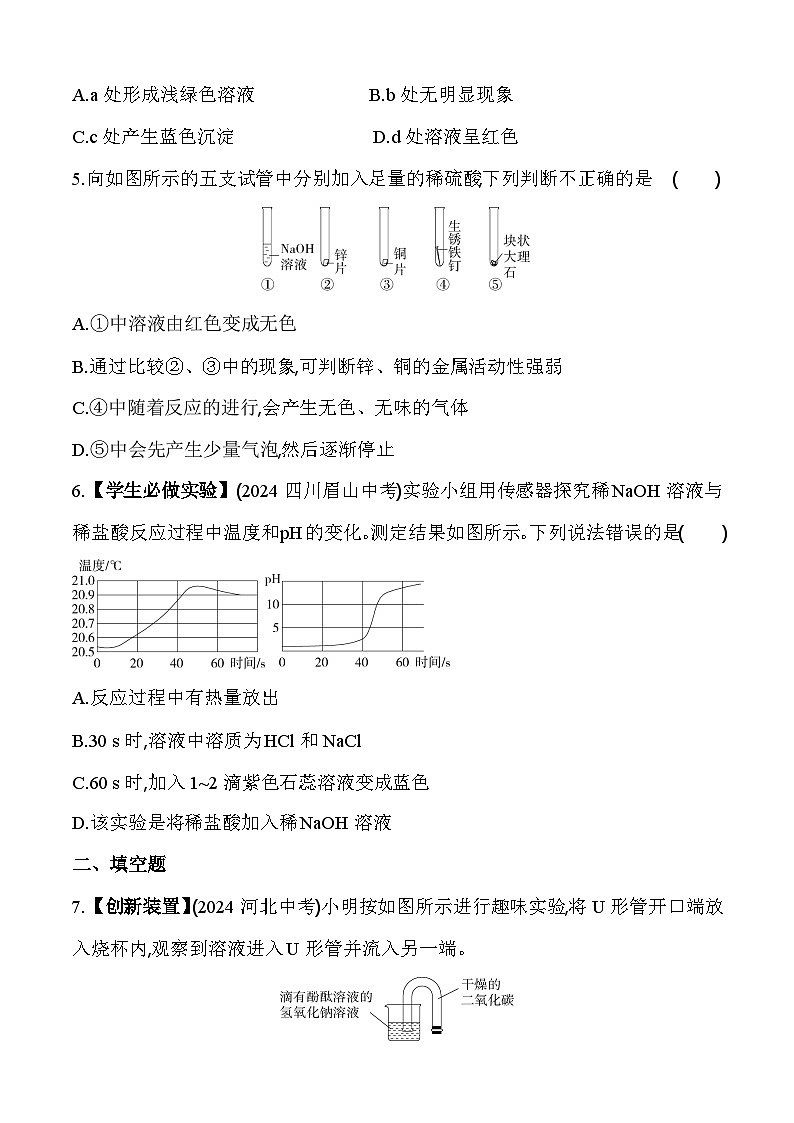 人教版（2024）初中化学九年级下册 第十单元 实验活动8　常见酸、碱的化学性质练习题第2页
