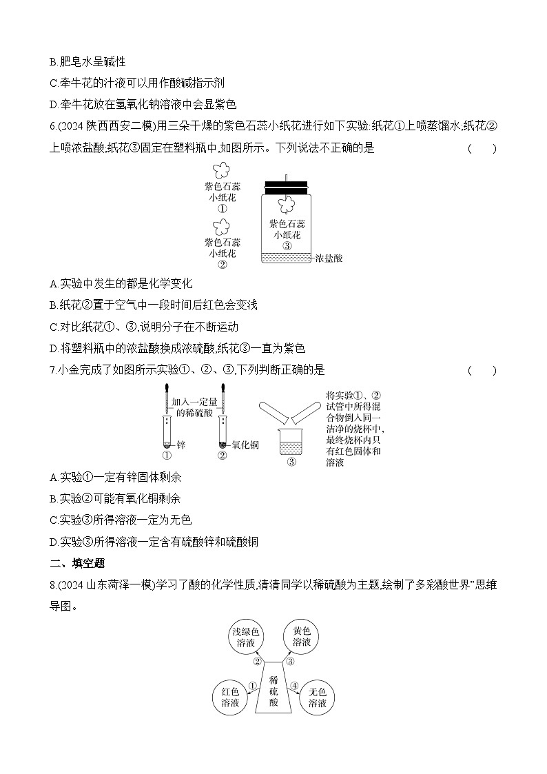 人教版（2024）初中化学九年级下册 第十单元 课题2 常见的酸、碱 、盐第1课时 常见的酸练习题第2页