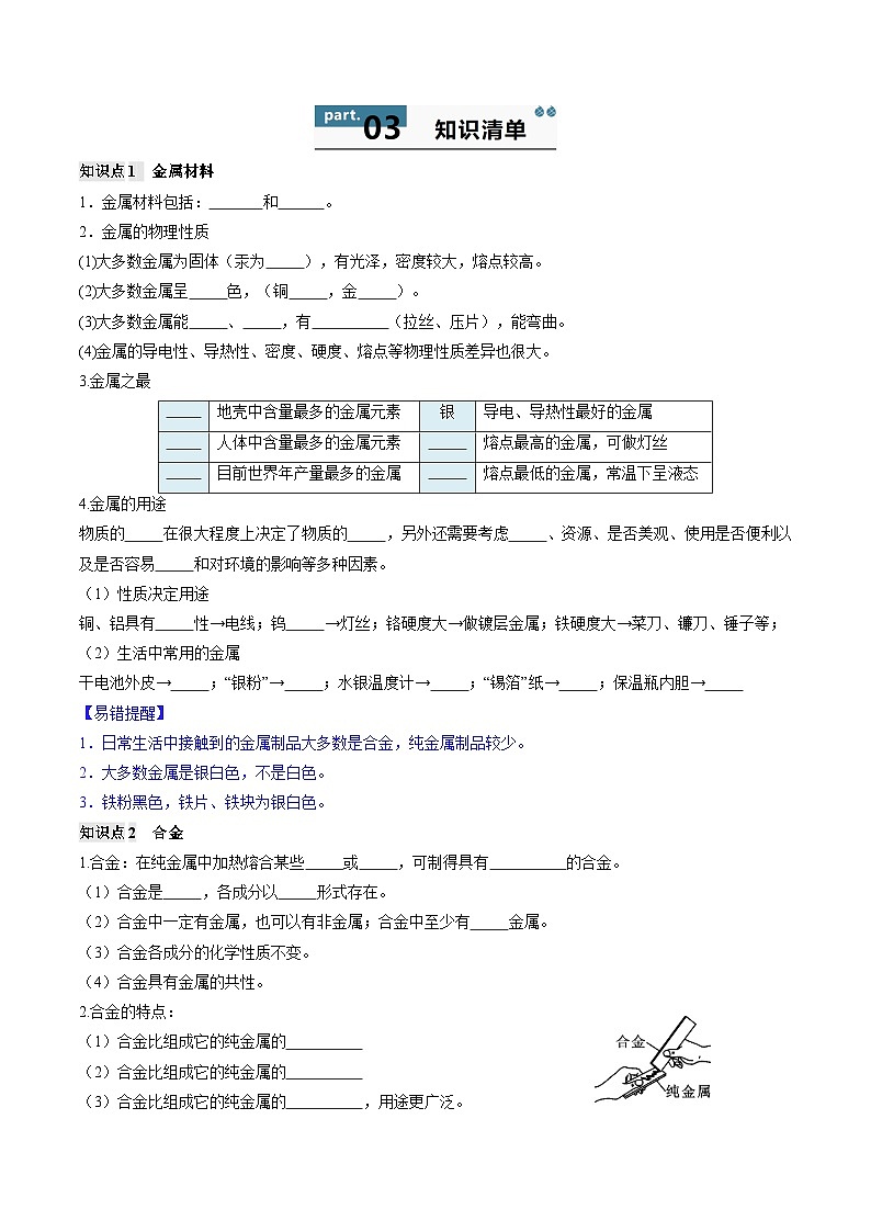 第八单元 金属和金属材料-初中化学九年级下册 知识点梳理+单元测试（人教版2024）02