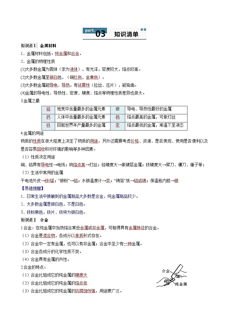 第八单元 金属和金属材料-初中化学九年级下册 知识点梳理+单元测试（人教版2024）02