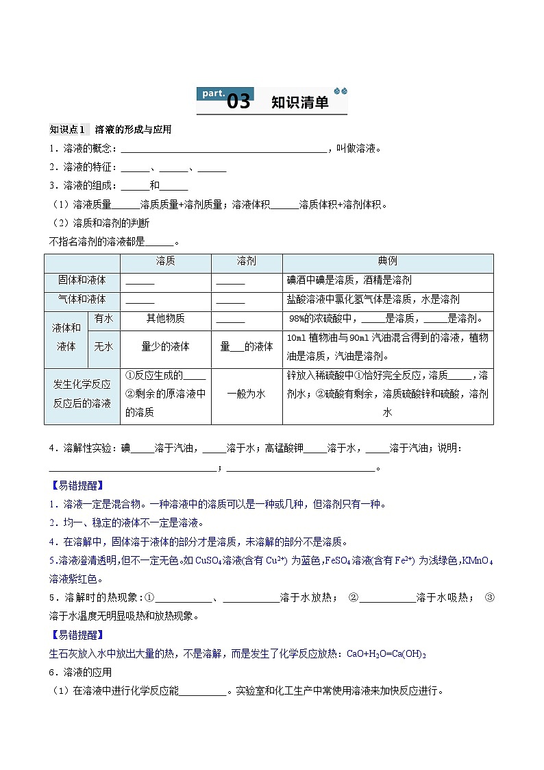 第九单元 溶液-初中化学九年级下册 知识点梳理+单元测试（人教版2024）02