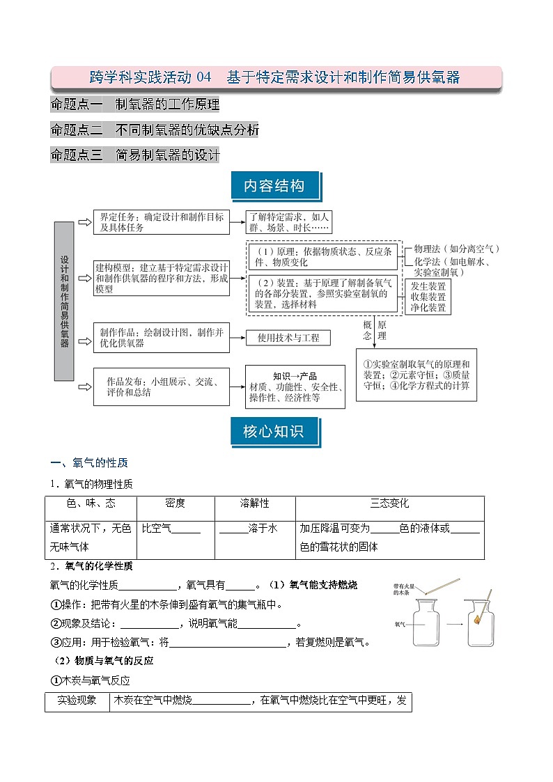 跨学科实践活动04 基于特定需求设计和制作简易供氧器（原卷版）第1页