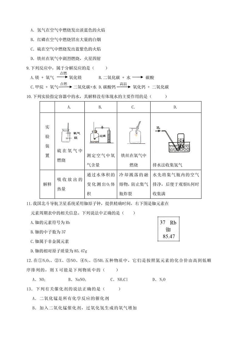 2024年下学期洞庭区九年级化学期中调研第2页
