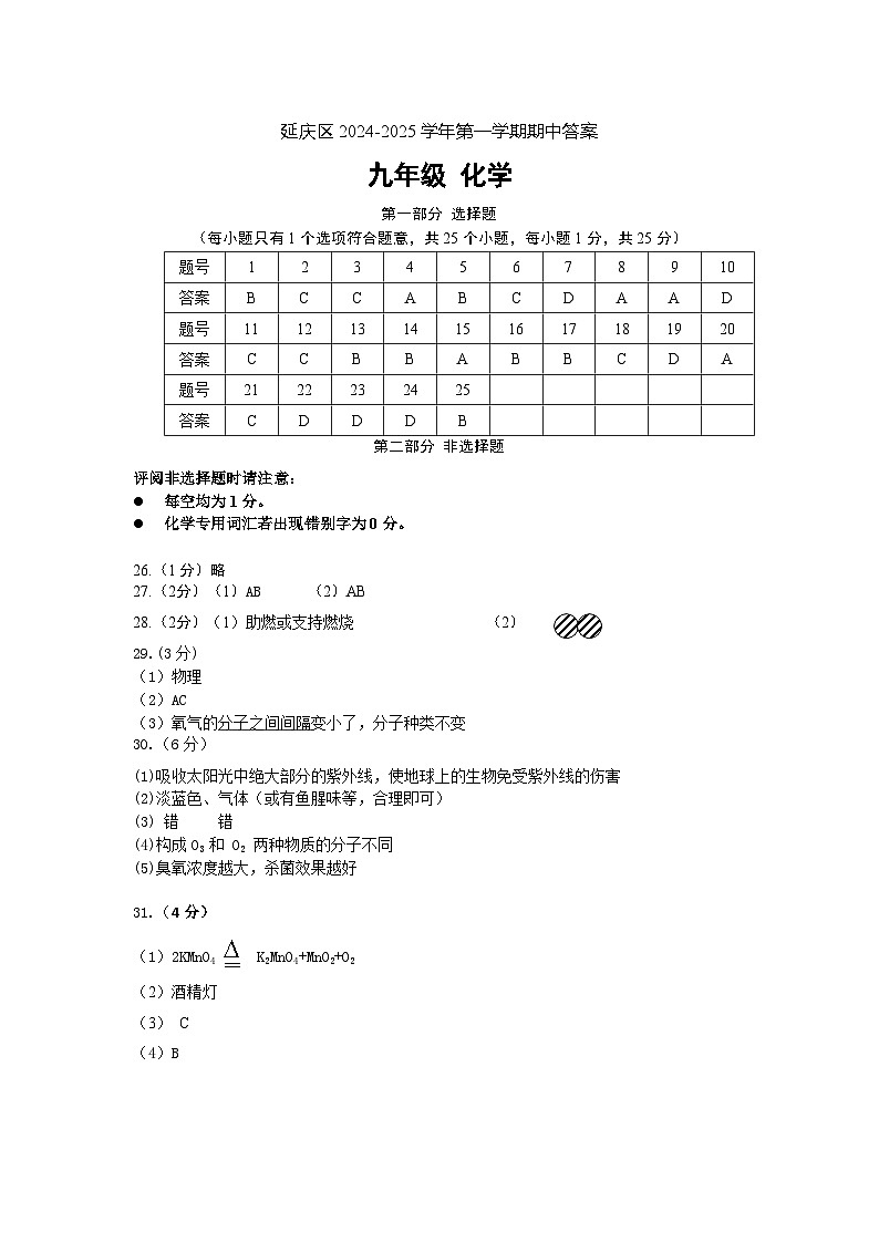 2024.10期中化学试卷答案及评分参考 - 副本第1页
