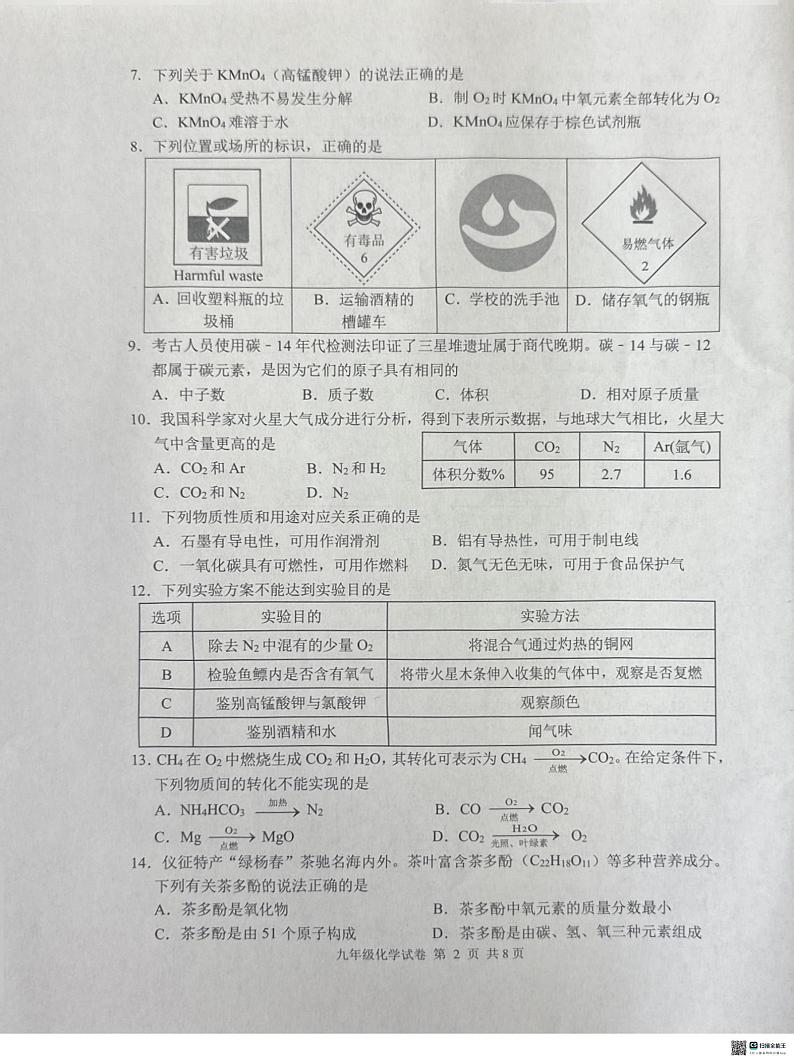 江苏省扬州市仪征市2024-2025学年九年级上学期11月期中考试化学试题第2页