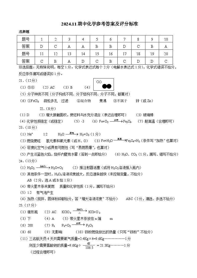 江苏省扬州市仪征市2024-2025学年九年级上学期11月期中考试化学试题试答案第1页