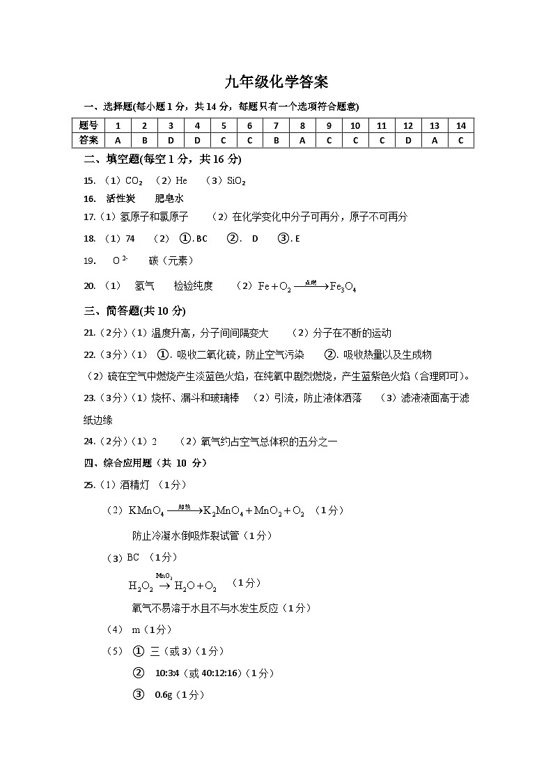 九年级化学答案第1页