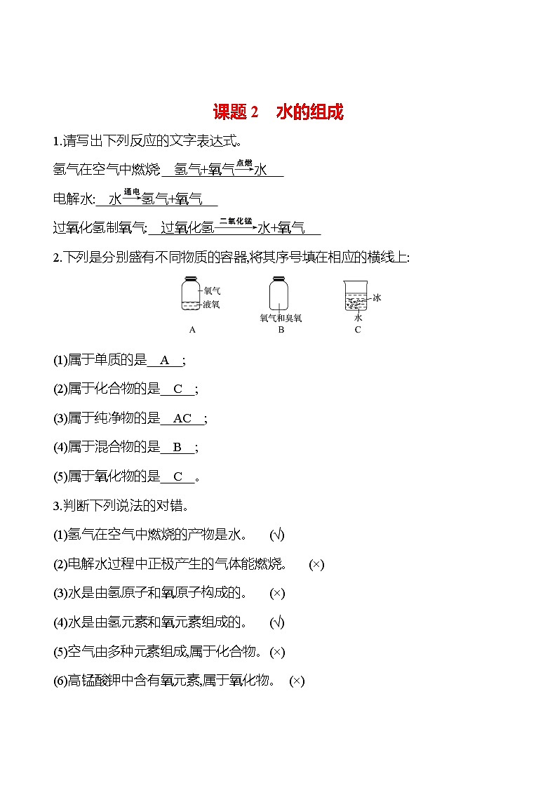 第四单元  课题2　水的组成 基础默写回顾手册 练习第1页