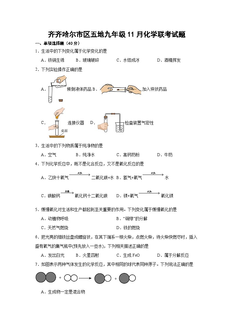 齐齐哈尔市区五地九年级11月化学联考试题第1页