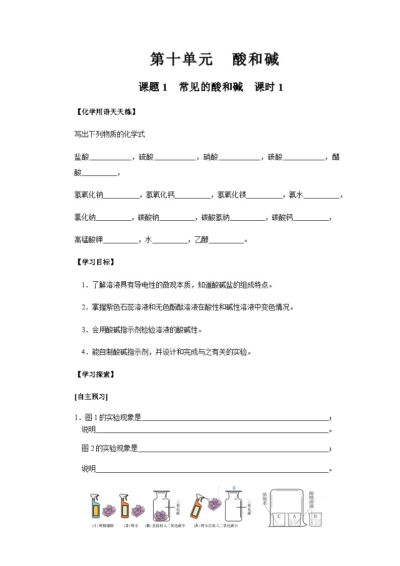 人教版九年级化学第十单元酸和碱导学案01