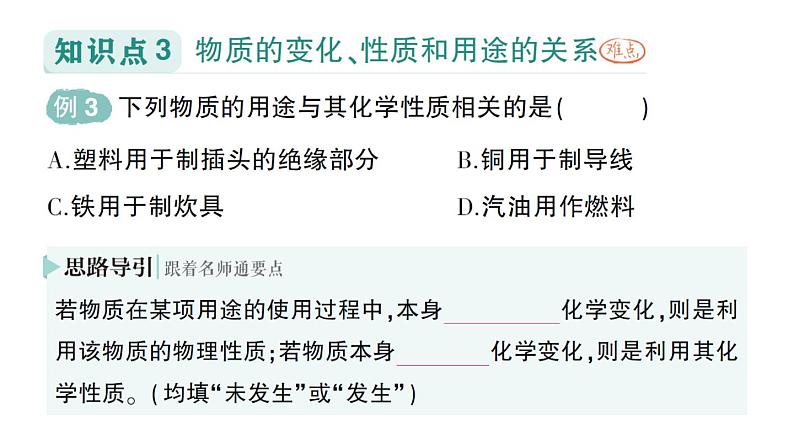 初中化学新人教版九年级上册第一单元课题1 物质的变化和性质作业课件2024秋第5页