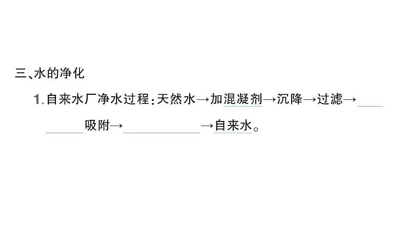 初中化学新人教版九年级上册第四单元课题1 水资源及其利用知识点填空作业课件2024秋05