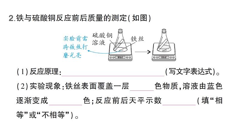 初中化学新人教版九年级上册第五单元课题1 质量守恒定律知识点填空作业课件2024秋第4页