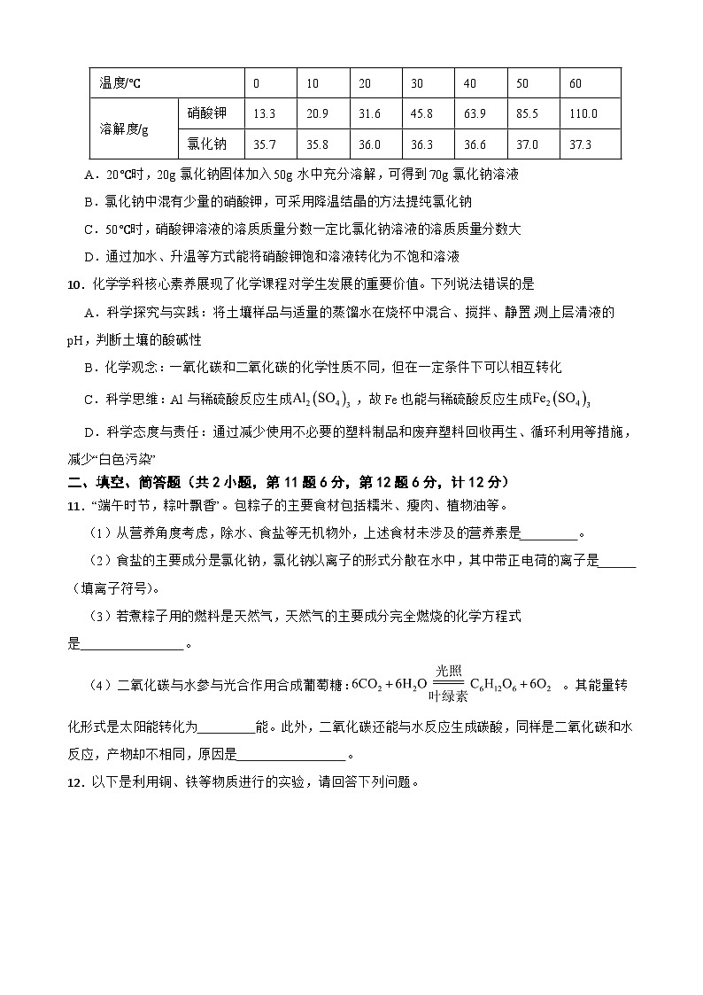 2024年江苏省宿迁市中考化学真题【附真题答案】第3页