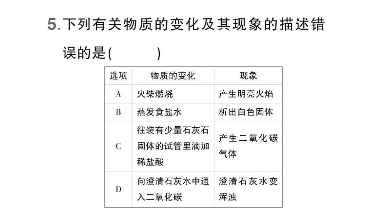 初中化学新科粤版九年级上册1.3 物质的变化作业课件（2024秋）06