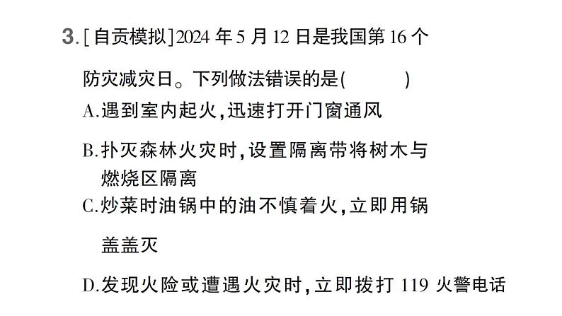 初中化学新科粤版九年级上册3.3 燃烧条件与灭火原理作业课件（2024秋）第4页