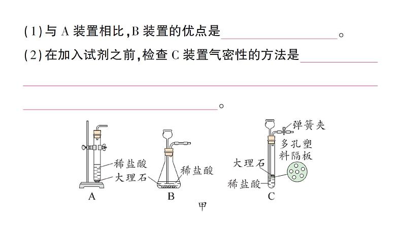 初中化学新人教版九年级上册第六单元课题3 二氧化碳的实验室制取作业课件2024秋第4页