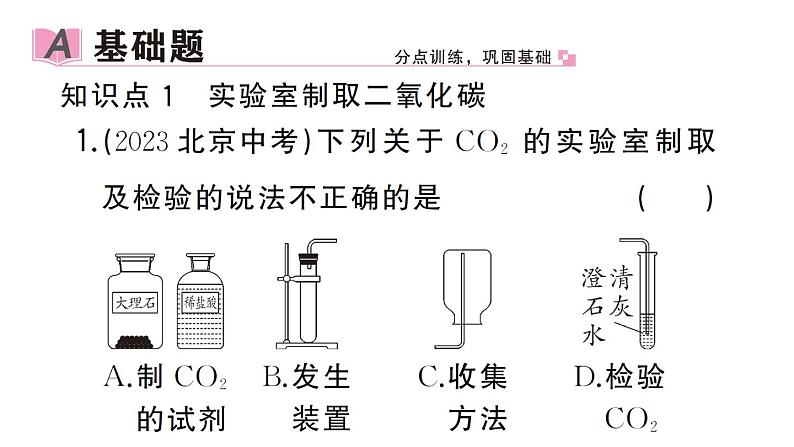 初中化学新人教版九年级上册第六单元课题3 二氧化碳的实验室制取作业课件（2024秋）02