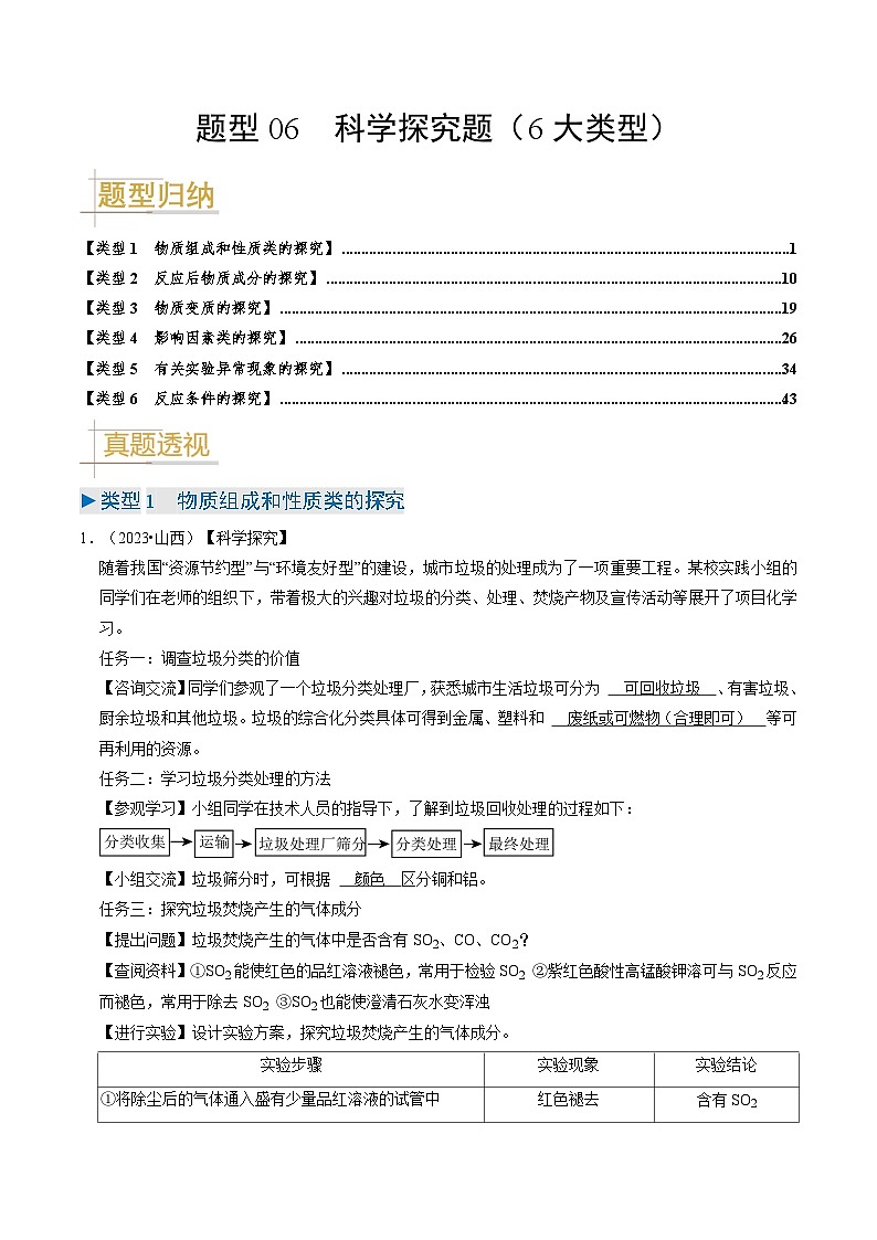 题型06  科学探究题（6大类型）（题型突破）（解析版）第1页