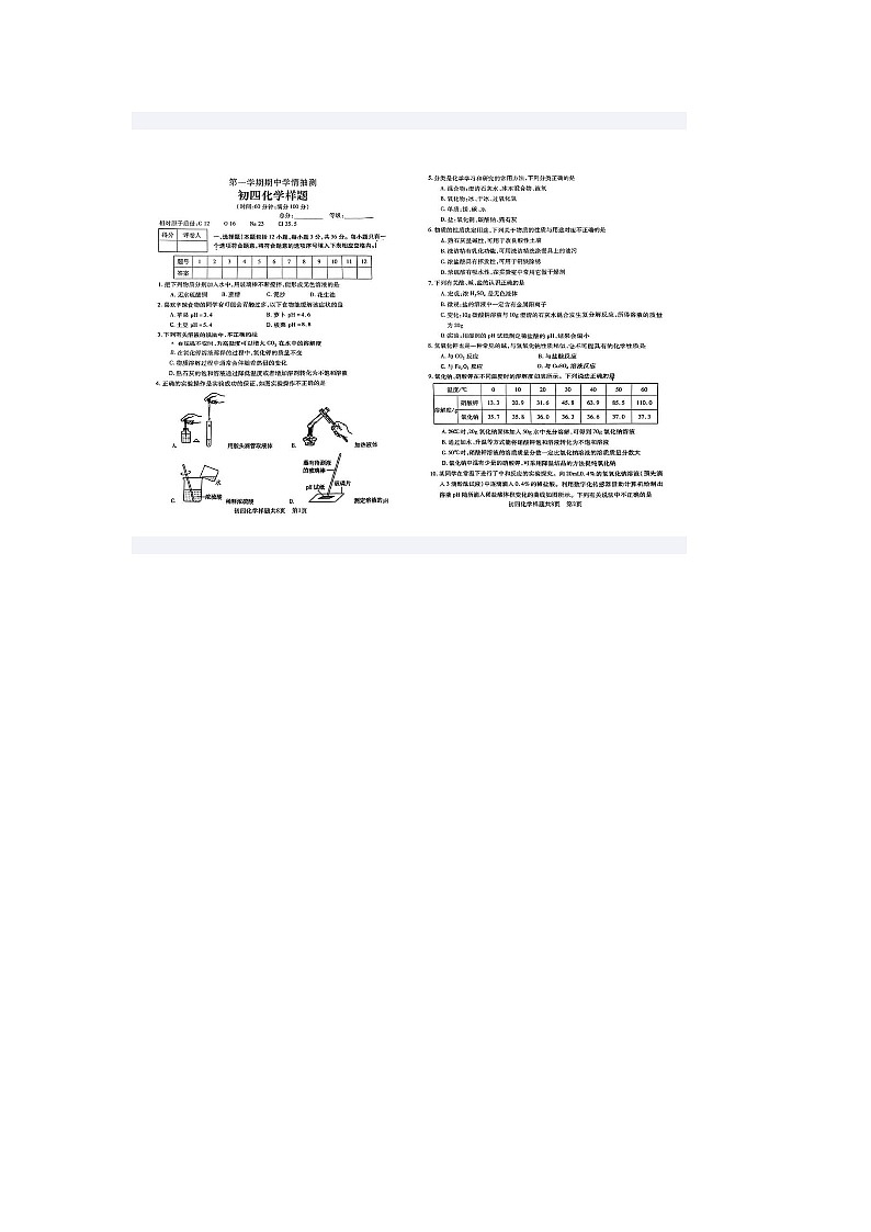山东省泰安市泰山区2024-2025学年九年级（五四学制）上学期期中考试化学试题第1页