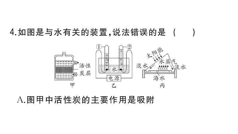 初中化学新人教版九年级上册第四单元实验活动二 水的组成及变化的探究作业课件（2024秋）第6页