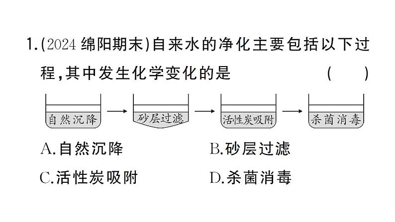 初中化学新人教版九年级上册第四单元跨学科实践活动三 水质检测及自制净水器作业课件（2024秋）第2页